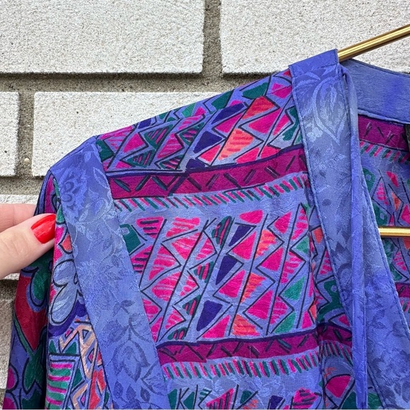 1980’s Rare Vintage Diane Freis Silk Dolman V-Neck Godet Dress Purple Abstract - Picture 11 of 11